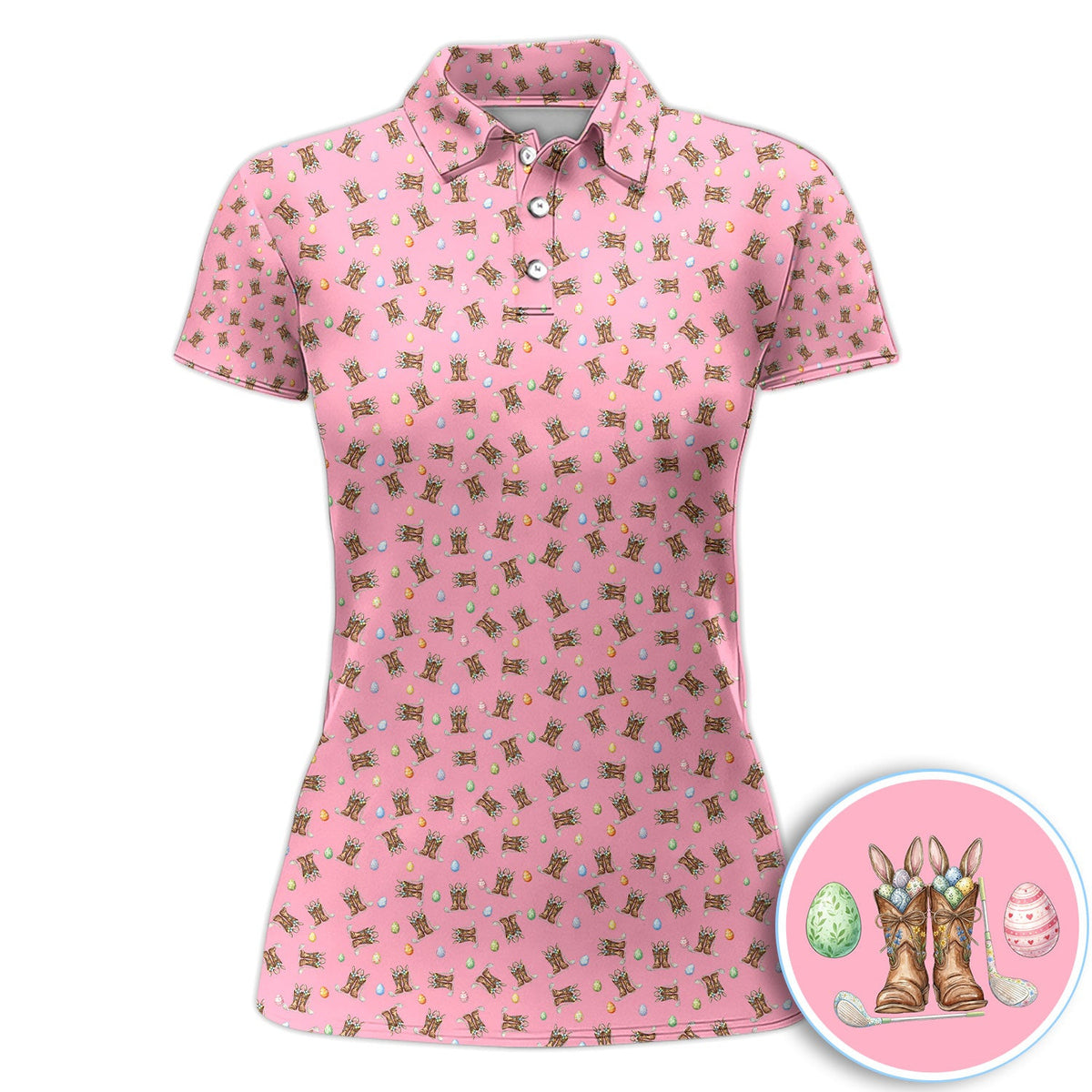 Easter Cowboy Boots Western Coquette Pink Golf Polos, Crazy Golf Shirt For Women, Funny Golf Shirt