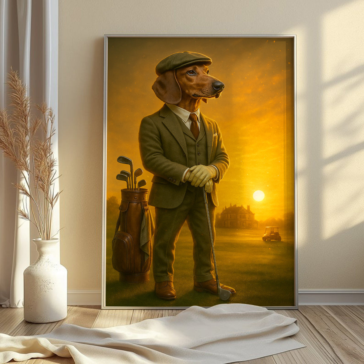 Dachshund Golf Poster, Golf Prints For Men, Golf Canvas Room Decor For Golfer