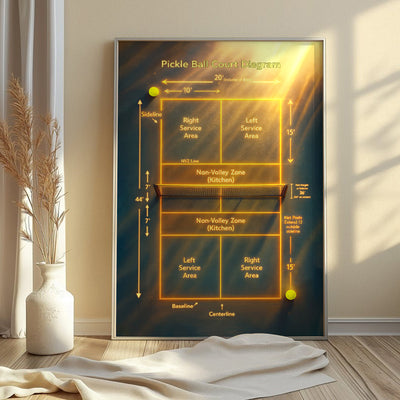 Pickleball Poster, Court Diagram Wall Art For Pickleball Lovers, Gift For Pickleball Coaches And Home Decor
