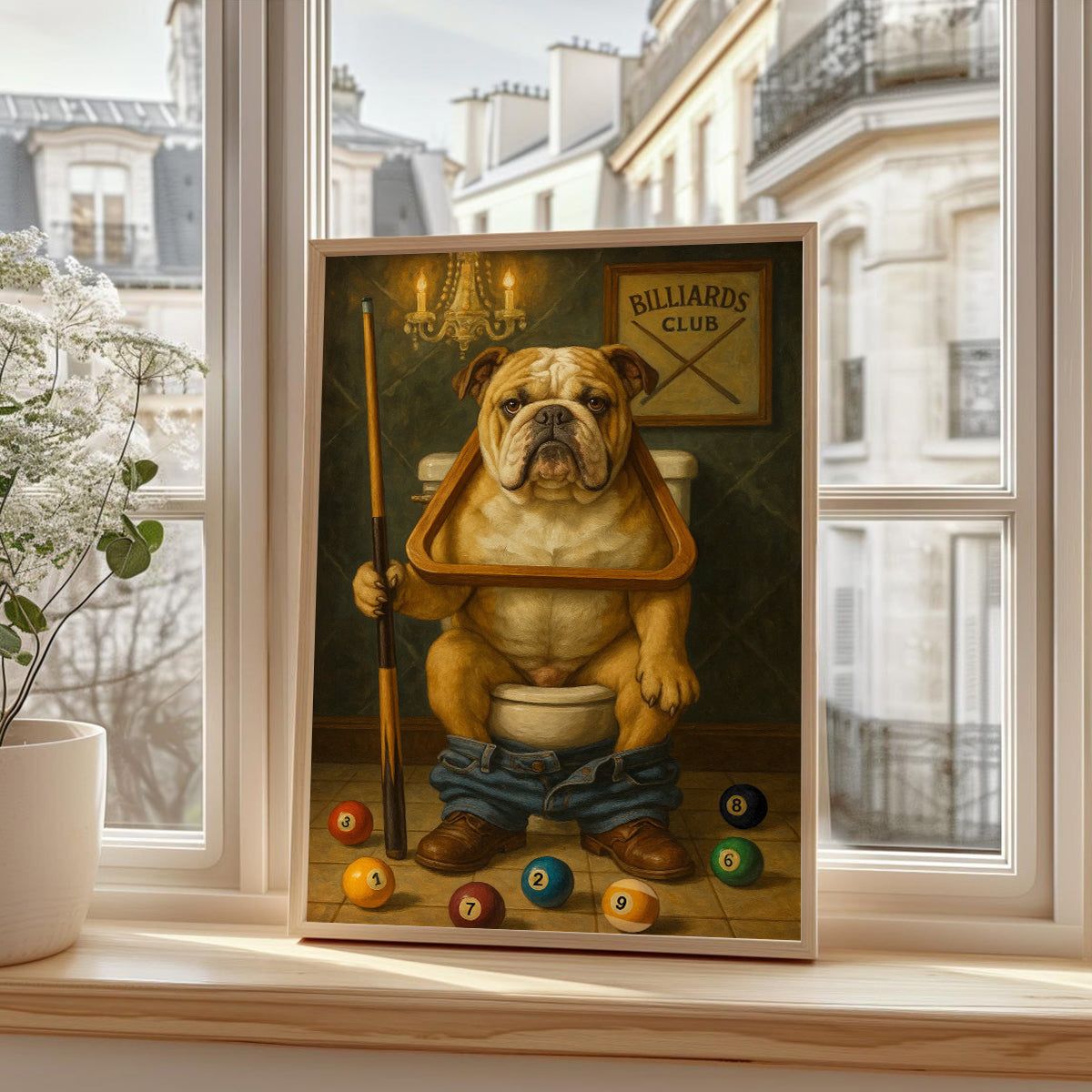 Funny Bulldog Playing Pool Billiards Canvas, Billiards Poster Wall Art For Game Room, Gift For Pool Player