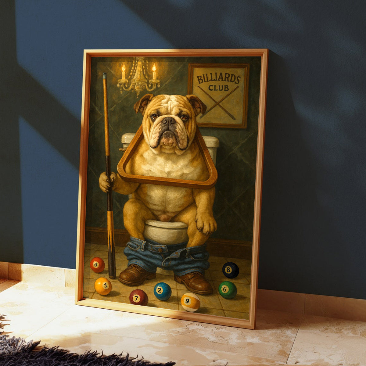 Funny Bulldog Playing Pool Billiards Canvas, Billiards Poster Wall Art For Game Room, Gift For Pool Player