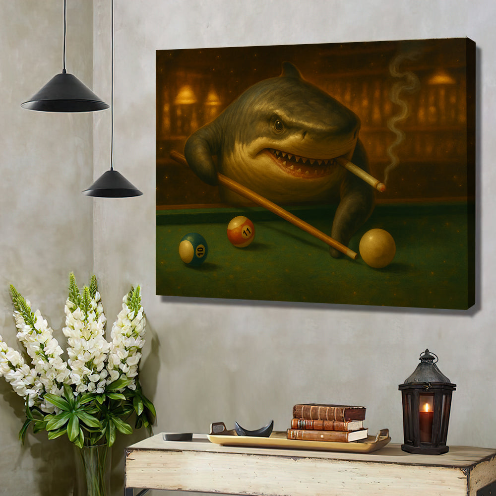 Pool Shark Billiards Poster, Billiards Canvas Wall Decor for Game Room, Gift For Billiard Player