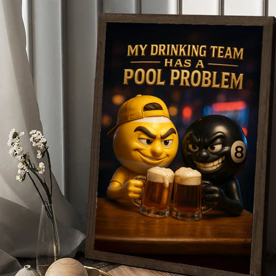 Funny Billiards Poster, 9 Ball With 8 Ball Wall Art, Billiards Canvas For Game Room Decor, Billiards And Beer Poster For Pool Player