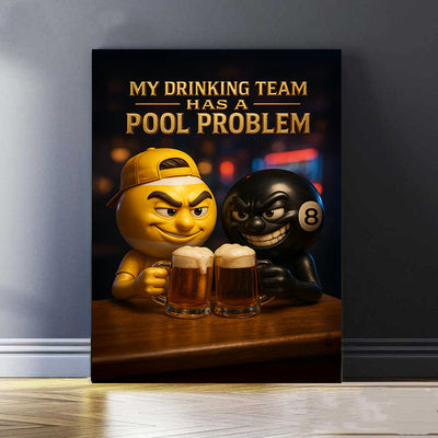 Funny Billiards Poster, 9 Ball With 8 Ball Wall Art, Billiards Canvas For Game Room Decor, Billiards And Beer Poster For Pool Player
