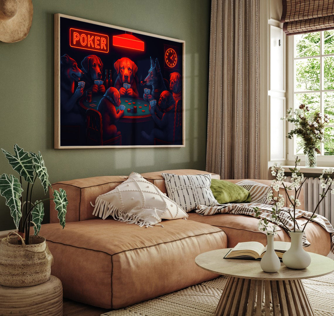 Dogs Playing Poker Poster, Poker Poster For Poker Player, Poker Canvas Wall Art for Game Room Decor