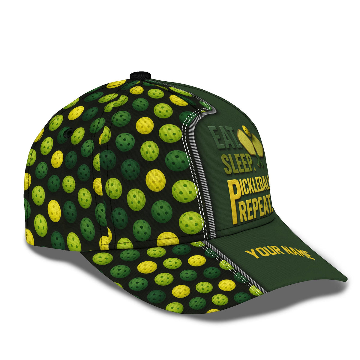 Eat Sleep Pickleball Repeat Hat – Custom Pickleball Hat with Your Name – Funny Pickleball Gift for Players