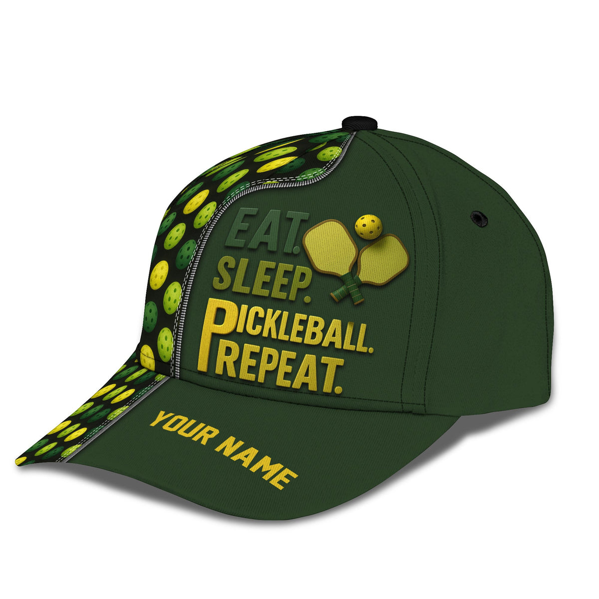 Eat Sleep Pickleball Repeat Hat – Custom Pickleball Hat with Your Name – Funny Pickleball Gift for Players