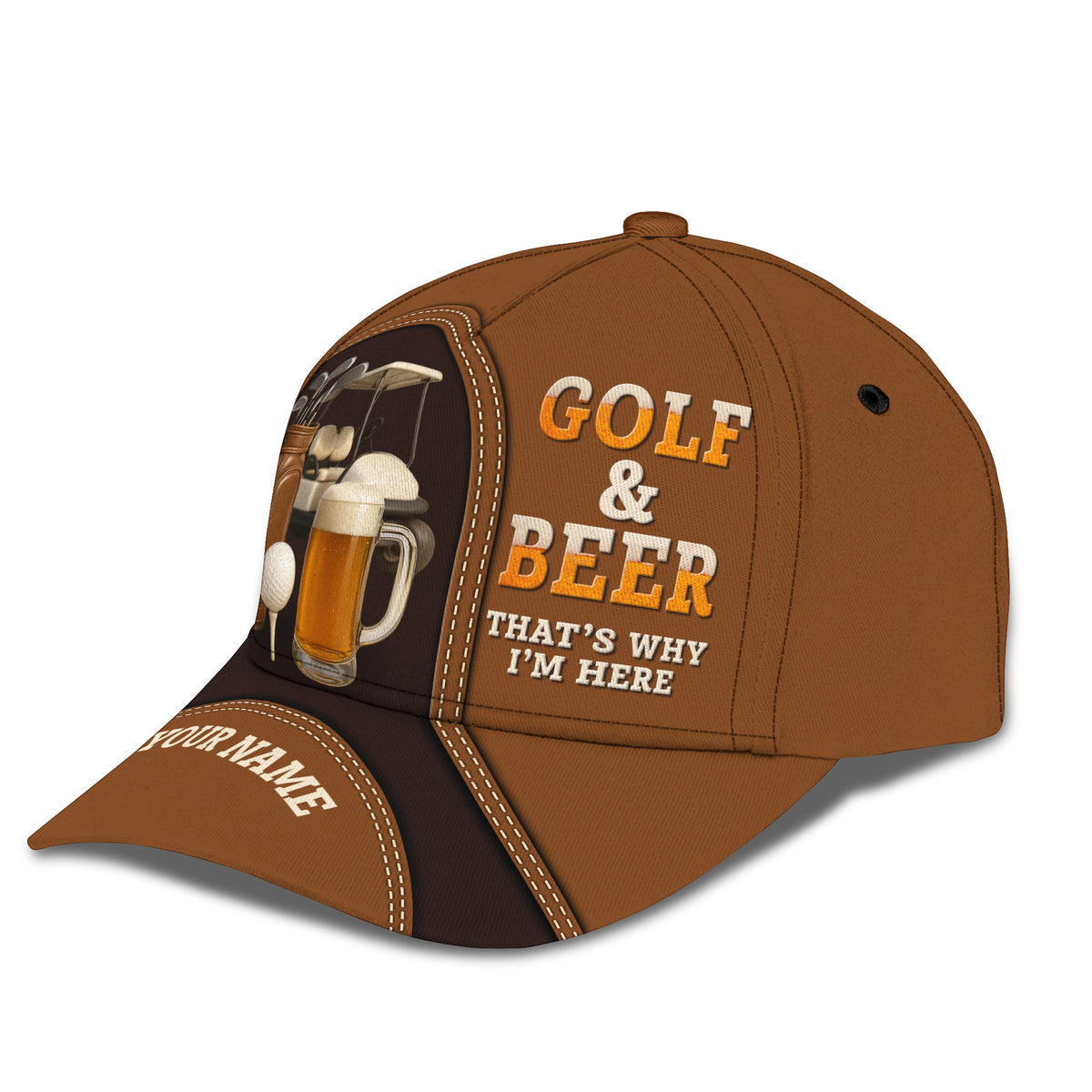 Custom Name Golf And Beer Hat, Classic Cap For Golf Golfers, Golf Cap For Beer Lovers