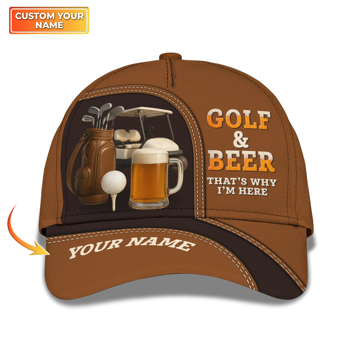 Custom Name Golf And Beer Hat, Classic Cap For Golf Golfers, Golf Cap For Beer Lovers