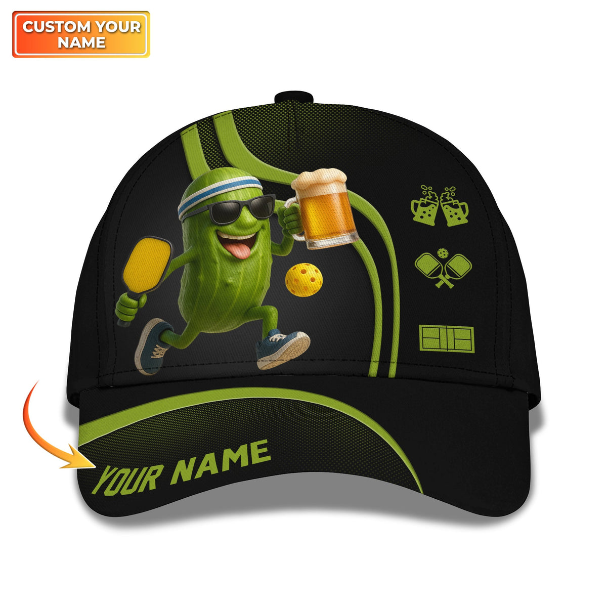 Funny Pickleball Beer Hat, Custom Name Pickleball Cap For Men, Cool Gift For Pickleball Lovers And Beer