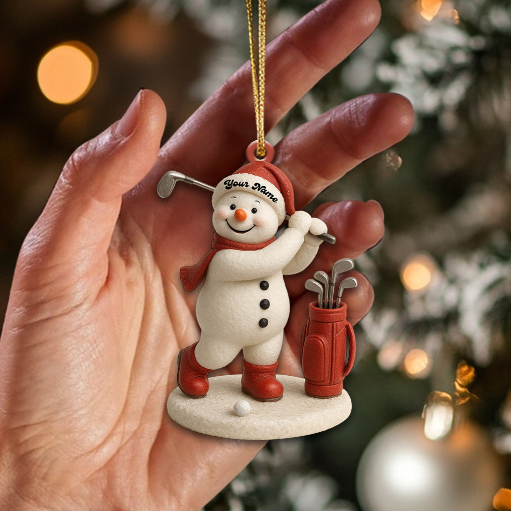 Personalized Snowman Golf Christmas Ornament – Custom Name Holiday Decor for Golf Lovers, Cute Xmas Gift for Golfers