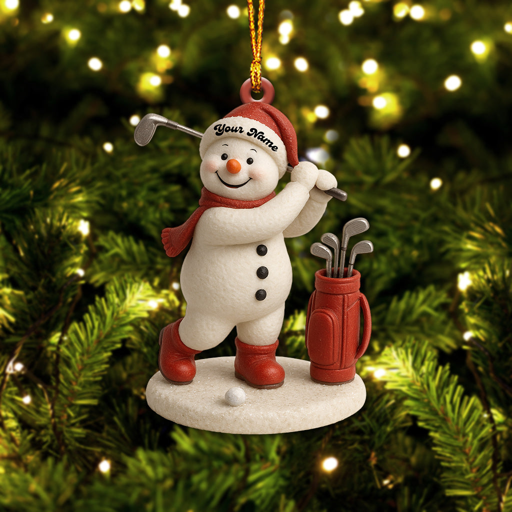 Personalized Snowman Golf Christmas Ornament – Custom Name Holiday Decor for Golf Lovers, Cute Xmas Gift for Golfers