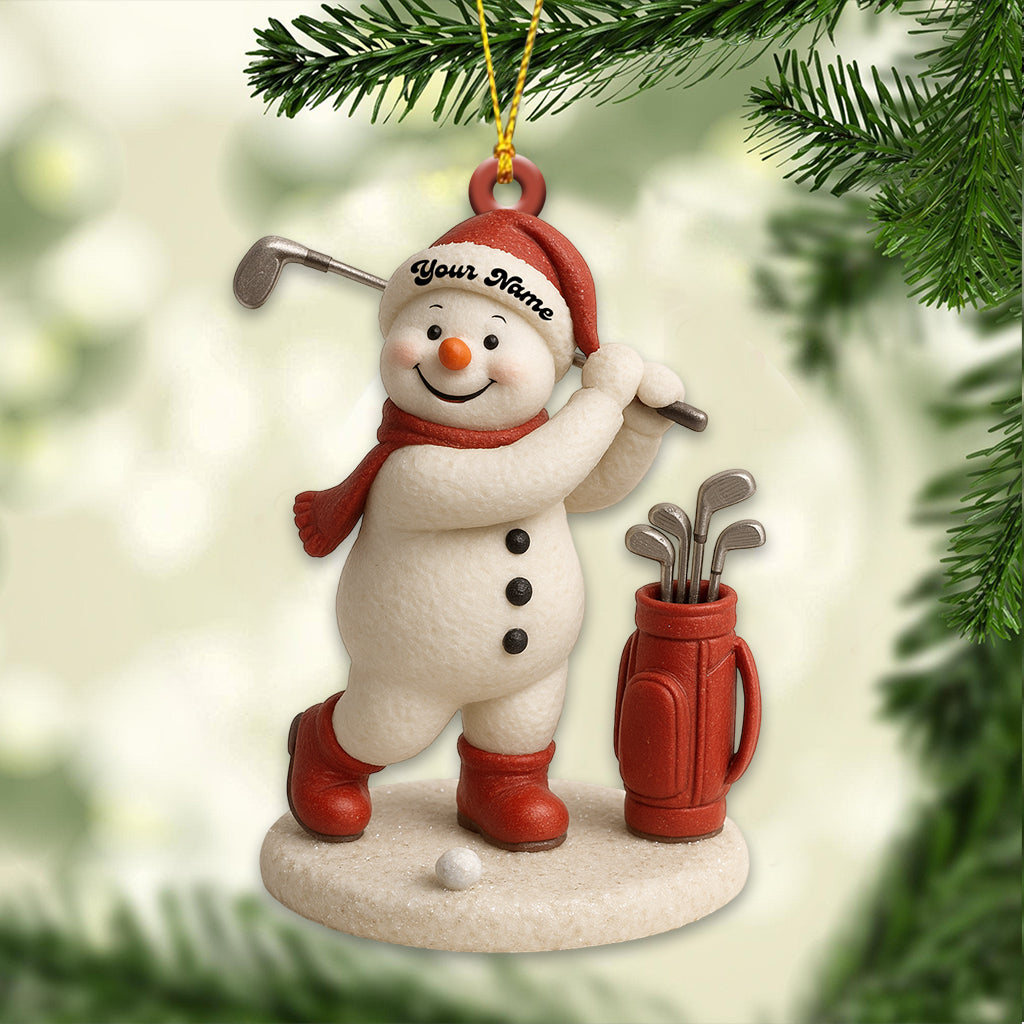 Personalized Snowman Golf Christmas Ornament – Custom Name Holiday Decor for Golf Lovers, Cute Xmas Gift for Golfers