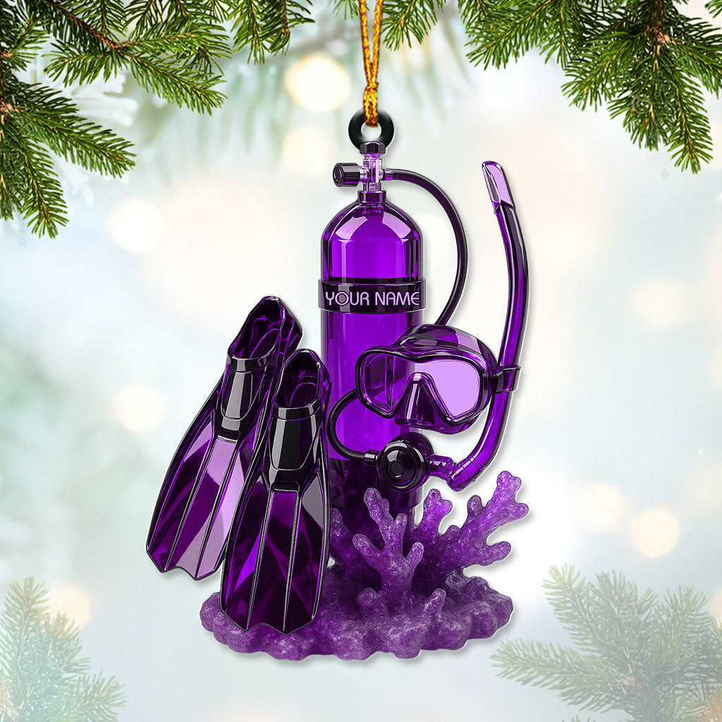 Personalized Scuba Diving Christmas Ornament – Custom Name Snorkel & Dive Gear Holiday Decor – Unique Ocean Diver Tree Ornament Gift