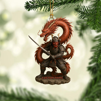 Personalized Samurai Warrior With Dragon Christmas Ornament, Custom Name Samurai Decor, Unique Warrior Holiday Gift