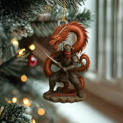 Personalized Samurai Warrior With Dragon Christmas Ornament, Custom Name Samurai Decor, Unique Warrior Holiday Gift
