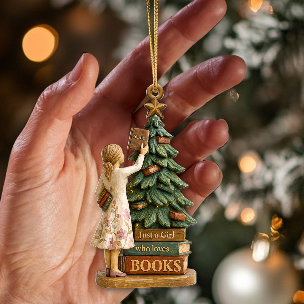 Personalized Book Lover Christmas Ornament, Custom Name Reading Girl Holiday Decor, Xmas Gift For Readers