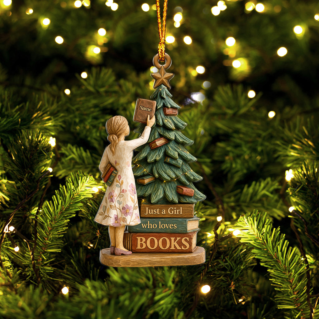 Personalized Book Lover Christmas Ornament, Custom Name Reading Girl Holiday Decor, Xmas Gift For Readers
