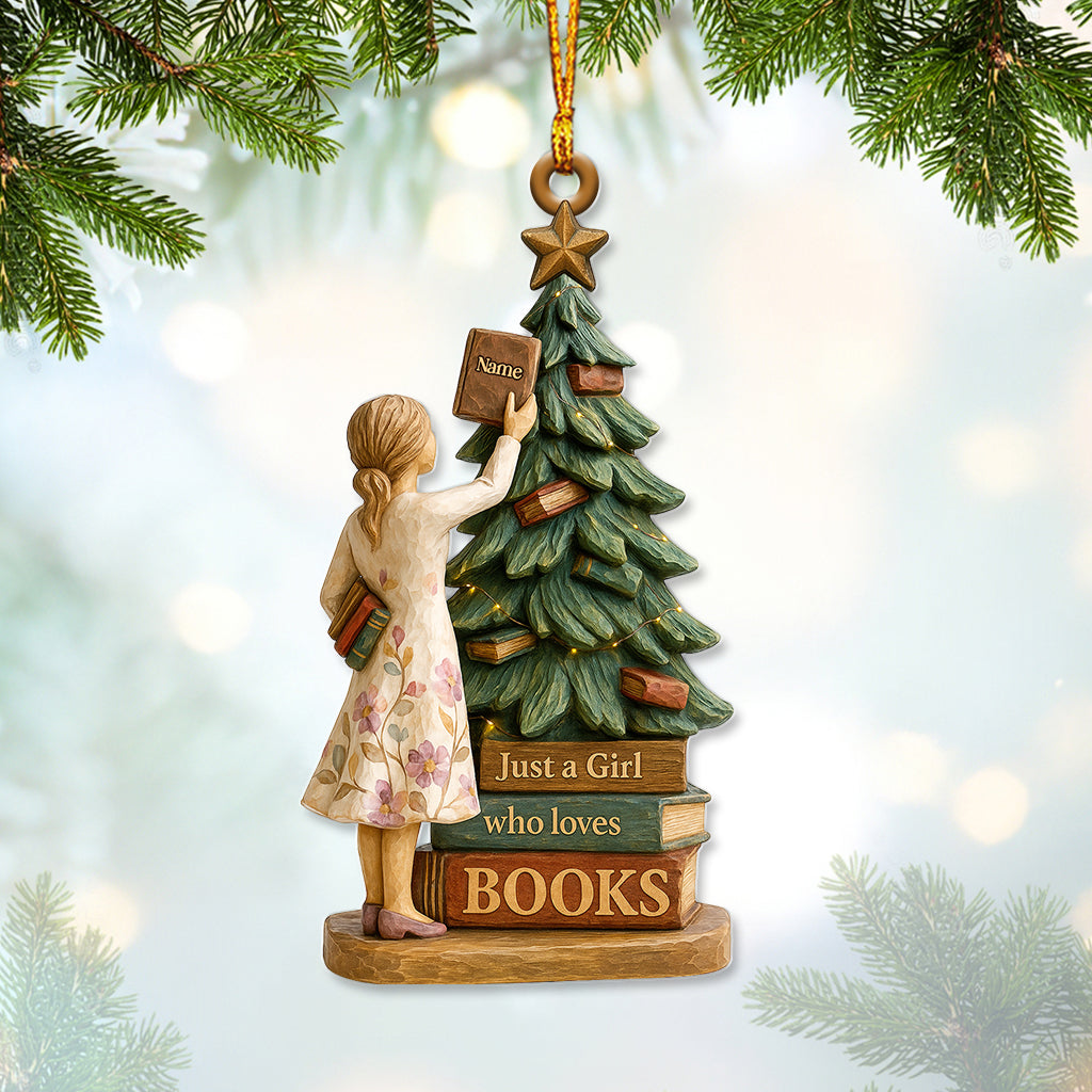 Personalized Book Lover Christmas Ornament, Custom Name Reading Girl Holiday Decor, Xmas Gift For Readers