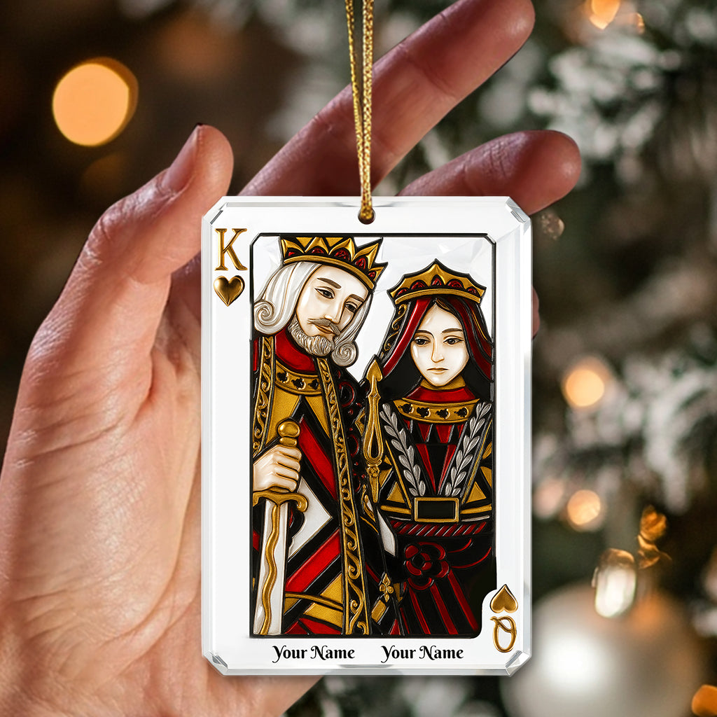 Personalized King & Queen Playing Card Ornament – Custom Name Couple Christmas Decor – Romantic Card Art Holiday Gift for Couples