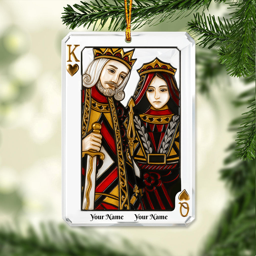 Personalized King & Queen Playing Card Ornament – Custom Name Couple Christmas Decor – Romantic Card Art Holiday Gift for Couples