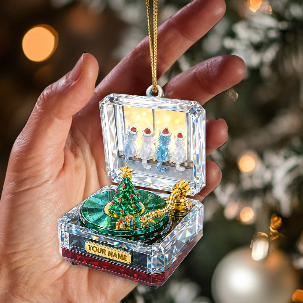 Christmas Turntable Ornament, Festive Music Box Style Decor With Cats, Unique Holiday Keepsake Gift