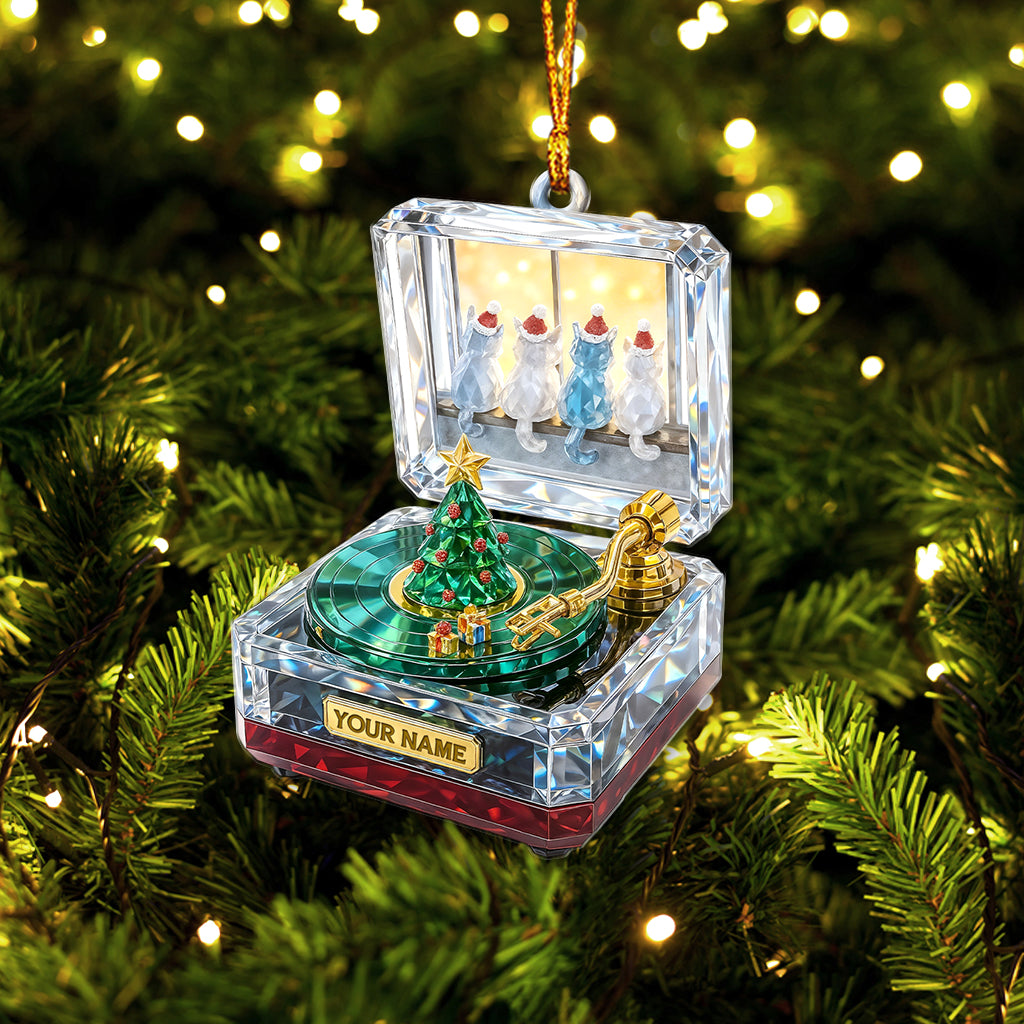 Christmas Turntable Ornament, Festive Music Box Style Decor With Cats, Unique Holiday Keepsake Gift