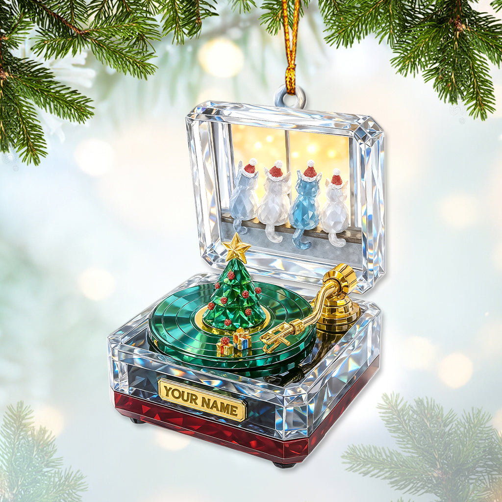Christmas Turntable Ornament, Festive Music Box Style Decor With Cats, Unique Holiday Keepsake Gift