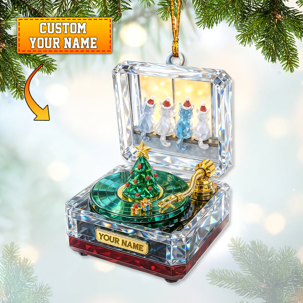 Christmas Turntable Ornament, Festive Music Box Style Decor With Cats, Unique Holiday Keepsake Gift