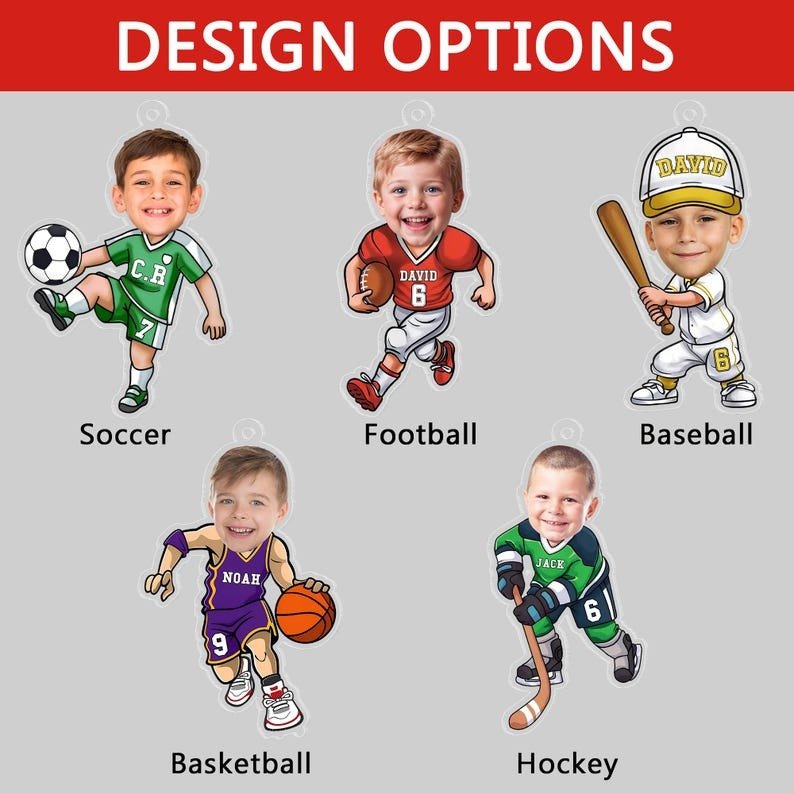 Personalized Sports Photo Ornament, Custom Name Kids Athlete Christmas Ornament, Funny Sports Xmas Gift for Boys, Custom Photo Tree Decoration