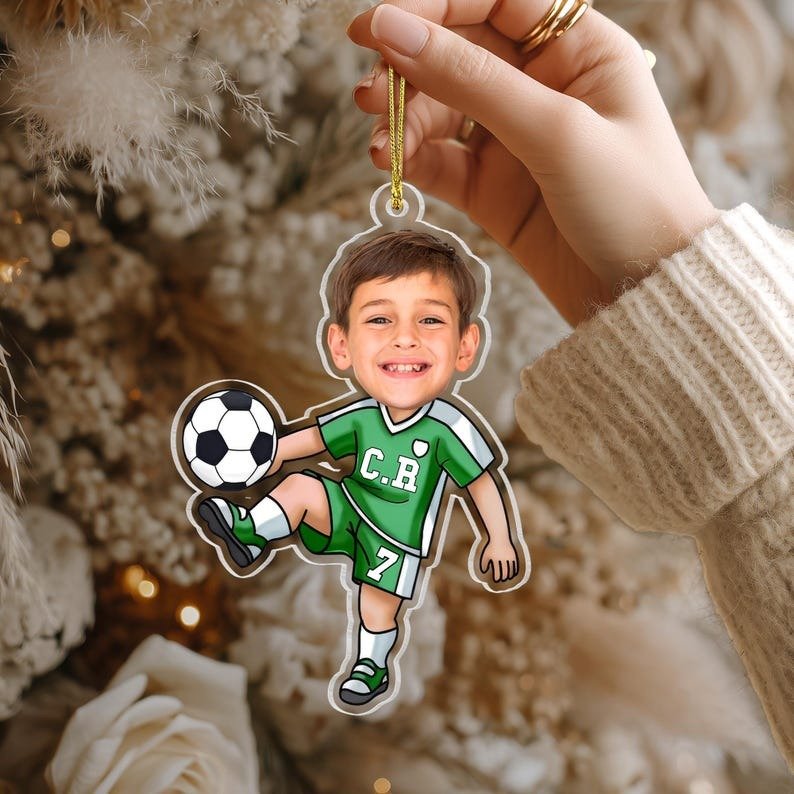 Personalized Sports Photo Ornament, Custom Name Kids Athlete Christmas Ornament, Funny Sports Xmas Gift for Boys, Custom Photo Tree Decoration