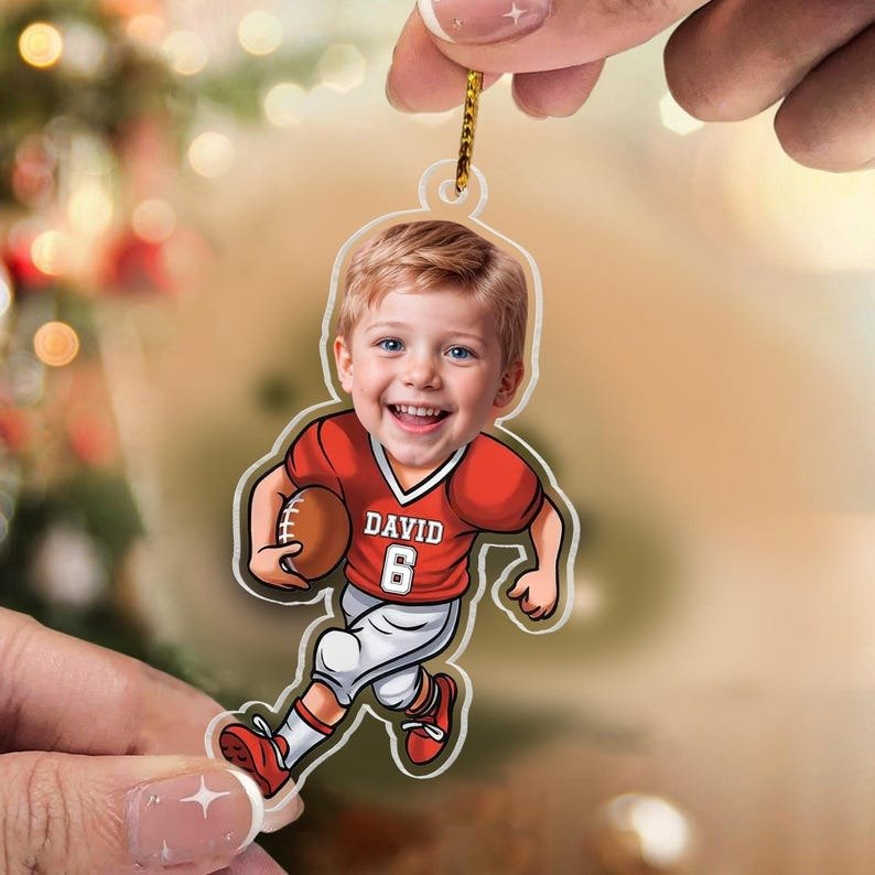 Personalized Sports Photo Ornament, Custom Name Kids Athlete Christmas Ornament, Funny Sports Xmas Gift for Boys, Custom Photo Tree Decoration