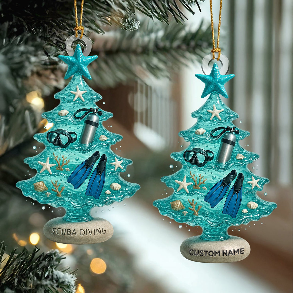 Personalized Scuba Diving Christmas Tree Ornament – Ocean Diver Holiday Tree Decor – Custom Name Underwater Diving Gear Ornament for Beach & Sea Lovers