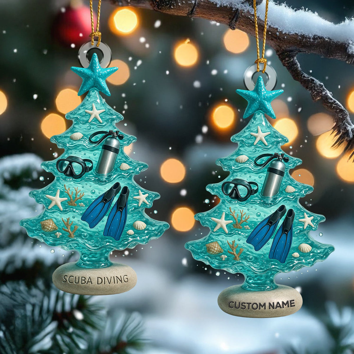 Personalized Scuba Diving Christmas Tree Ornament – Ocean Diver Holiday Tree Decor – Custom Name Underwater Diving Gear Ornament for Beach & Sea Lovers