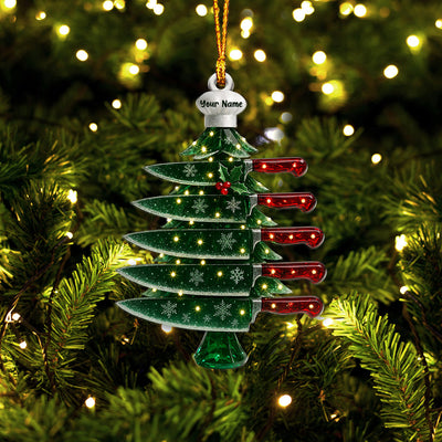 Personalized Chef Knife Christmas Tree Ornament – Custom Name Culinary Blade Holiday Decor – Unique Cooking & Kitchen Ornament Gift