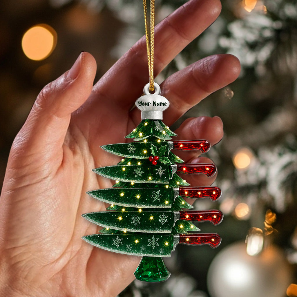 Personalized Chef Knife Christmas Tree Ornament – Custom Name Culinary Blade Holiday Decor – Unique Cooking & Kitchen Ornament Gift