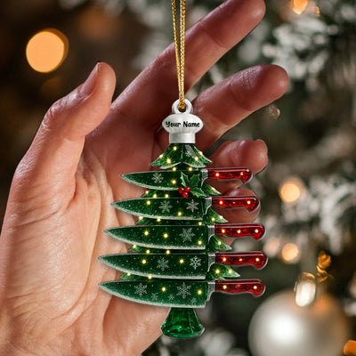 Personalized Chef Knife Christmas Tree Ornament – Custom Name Culinary Blade Holiday Decor – Unique Cooking & Kitchen Ornament Gift