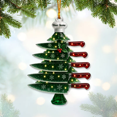 Personalized Chef Knife Christmas Tree Ornament – Custom Name Culinary Blade Holiday Decor – Unique Cooking & Kitchen Ornament Gift