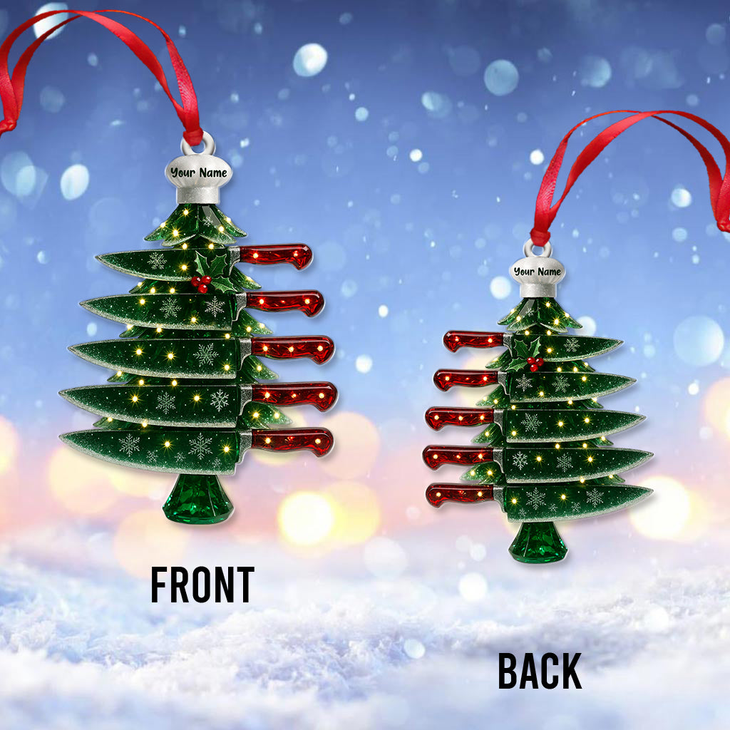 Personalized Chef Knife Christmas Tree Ornament – Custom Name Culinary Blade Holiday Decor – Unique Cooking & Kitchen Ornament Gift