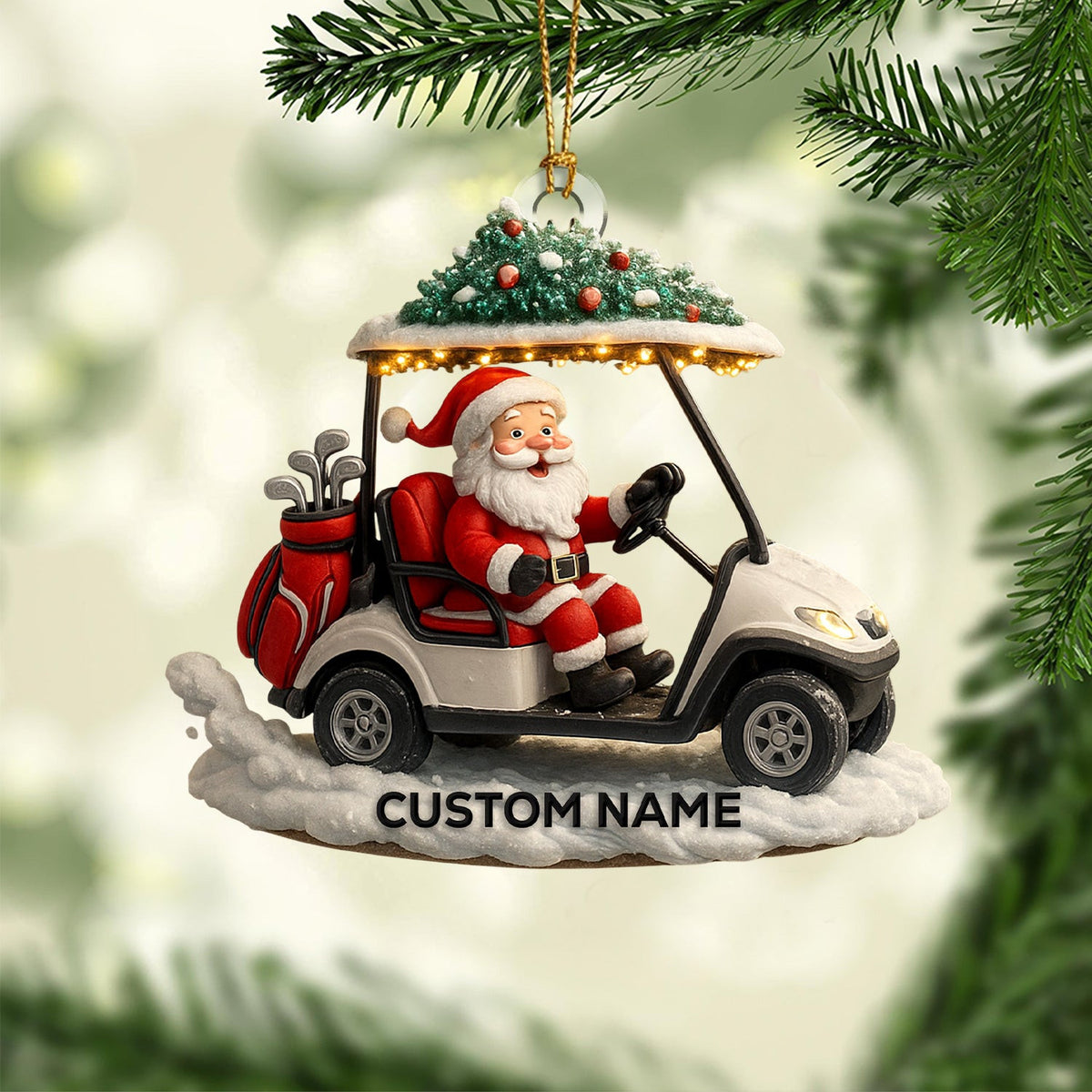Personalized Santa Golf Cart Christmas Ornament, Custom Name Golfer Ornament, Funny Santa Driving Golf Cart Xmas Decor, Gift for Golf Lovers