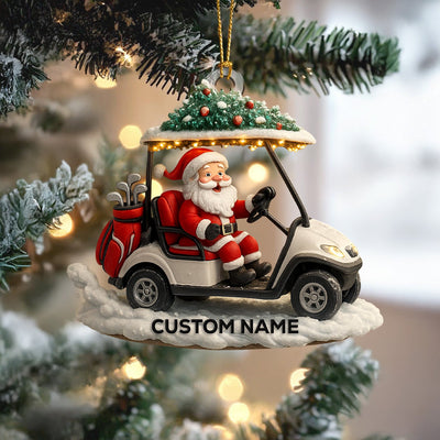 Personalized Santa Golf Cart Christmas Ornament, Custom Name Golfer Ornament, Funny Santa Driving Golf Cart Xmas Decor, Gift for Golf Lovers