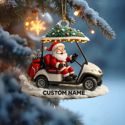Personalized Santa Golf Cart Christmas Ornament, Custom Name Golfer Ornament, Funny Santa Driving Golf Cart Xmas Decor, Gift for Golf Lovers