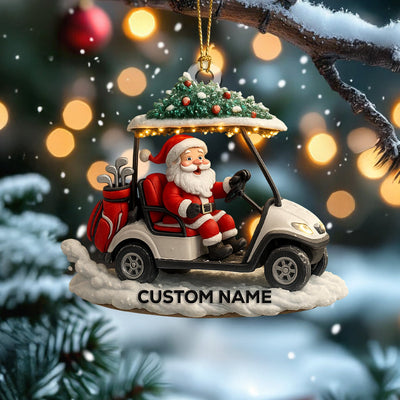 Personalized Santa Golf Cart Christmas Ornament, Custom Name Golfer Ornament, Funny Santa Driving Golf Cart Xmas Decor, Gift for Golf Lovers