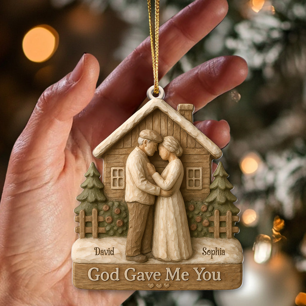 Personalized God Gave Me You Couples Ornament, Custom Name Rustic Cottage Christmas Gift For Husband Wife