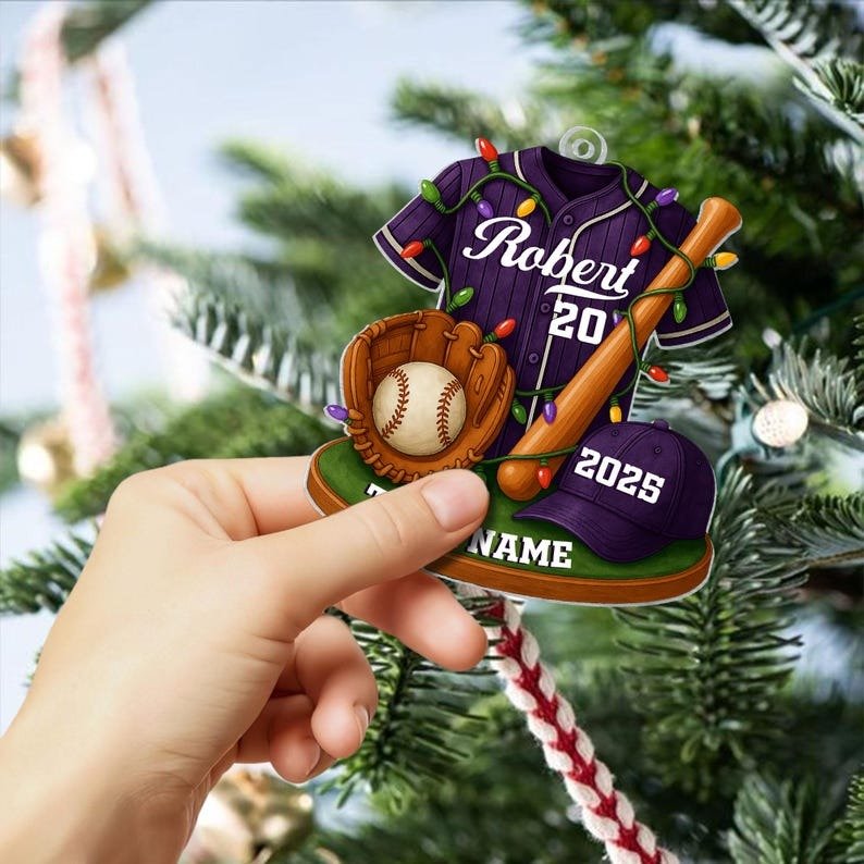 Baseball Ornament, Personalized Flat Baseball Uniform Acrylic Christmas Ornament, Custom Baseball Player Ornament, Baseball Team Gift