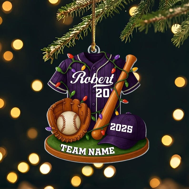 Baseball Ornament, Personalized Flat Baseball Uniform Acrylic Christmas Ornament, Custom Baseball Player Ornament, Baseball Team Gift