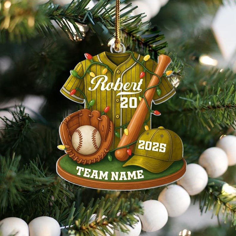 Baseball Ornament, Personalized Flat Baseball Uniform Acrylic Christmas Ornament, Custom Baseball Player Ornament, Baseball Team Gift