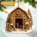 Custom Farmer Barn Ornament, Personalized Cow Stable Christmas Decor, Rustic Farmhouse Xmas Ornament Gift