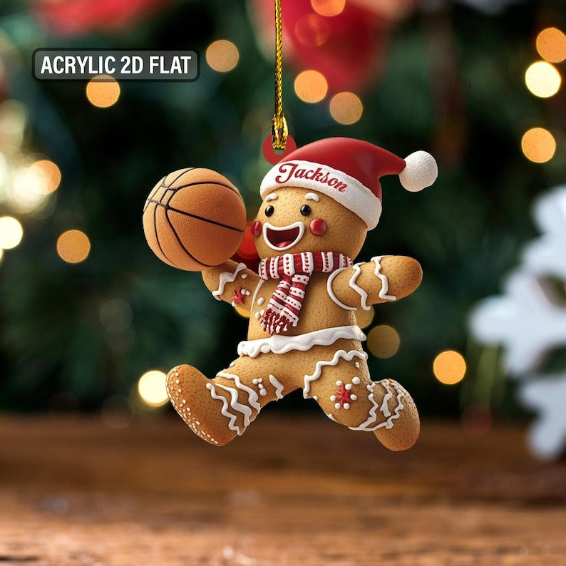 Personalized Basketball Gingerbread Ornament, Custom Name Basketball Player Christmas Ornament, Cute Basketball Xmas Keepsake Gift for Kids