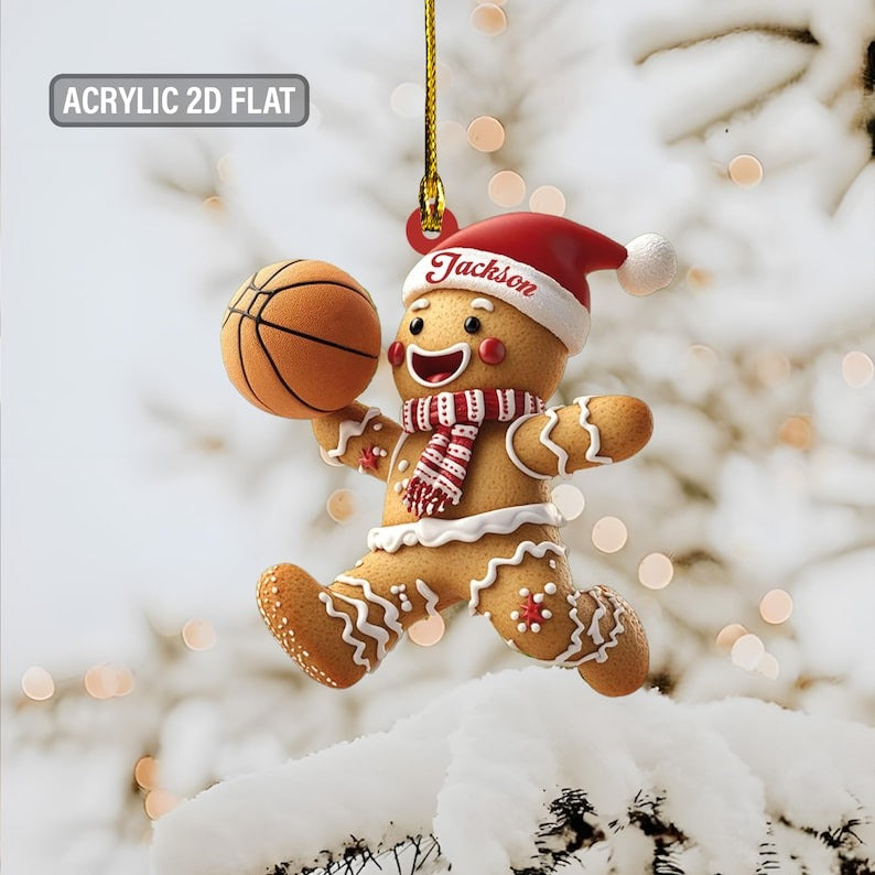 Personalized Basketball Gingerbread Ornament, Custom Name Basketball Player Christmas Ornament, Cute Basketball Xmas Keepsake Gift for Kids